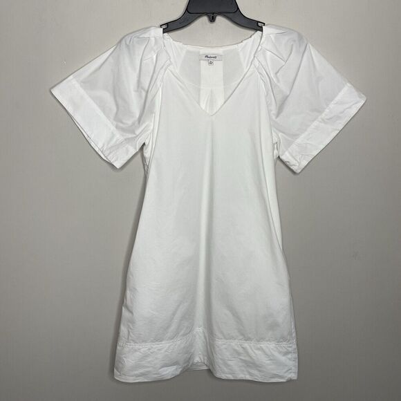 MADEWELL Mini Shirtdress Women XS White V-Neck Shift Dress Pockets NP093 - Picture 3 of 15